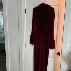 Fashion Nova Burgundy Maxi Dress with Fringe Trim